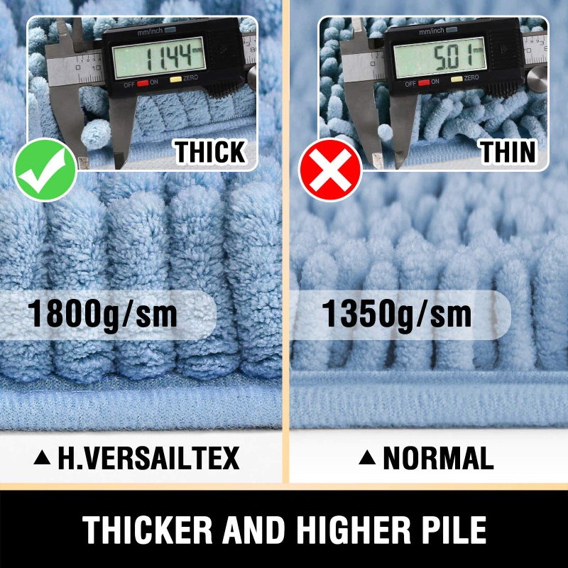 H.VERSAILTEX Bathroom Rugs Bath Mats Non Slip Luxury Chenille Bathroom Runner Rug 47x17 Extra Soft and Absorbent Shaggy Rugs Washable Dry Fast Area Carpet Mats, Tub - Cool Blue - Image 2